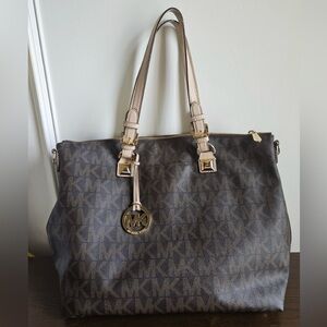 MICHAEL Michael Kors MK Print Brown Leather Tote Bag